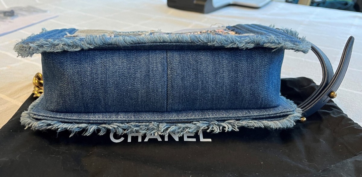 Chanel Blue Denim Patchwork Medium Boy Bag | eBay