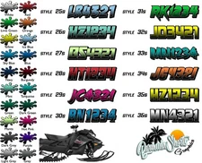 Snowmobile Registration Numbers & Letters 2 Pack Custom 2" vinyl decal pair XGRB