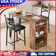 Dining Set Storage Shelves Table and 2 Height Chairs Bar Stools Kitchen Counter