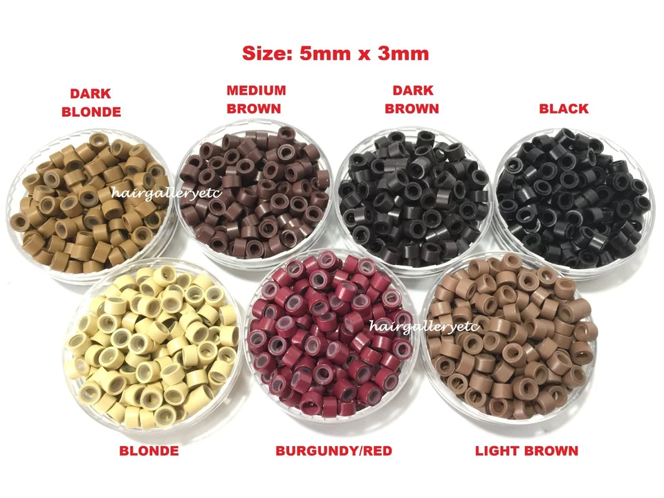 Micro anillos forrados de silicona cuentas de engarce para cabello de pluma I punta extensión bucle EE. UU. Foto 3 de 4