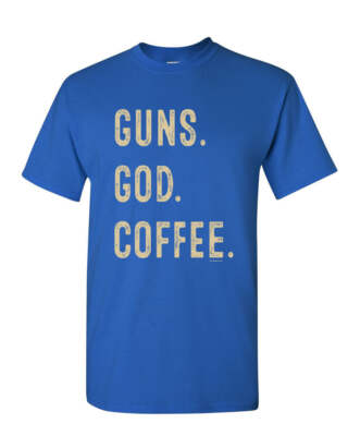 Guns God Coffee T-Shirt 2A 2nd Amendment Religion Gun Rights Mens Tee Shirt