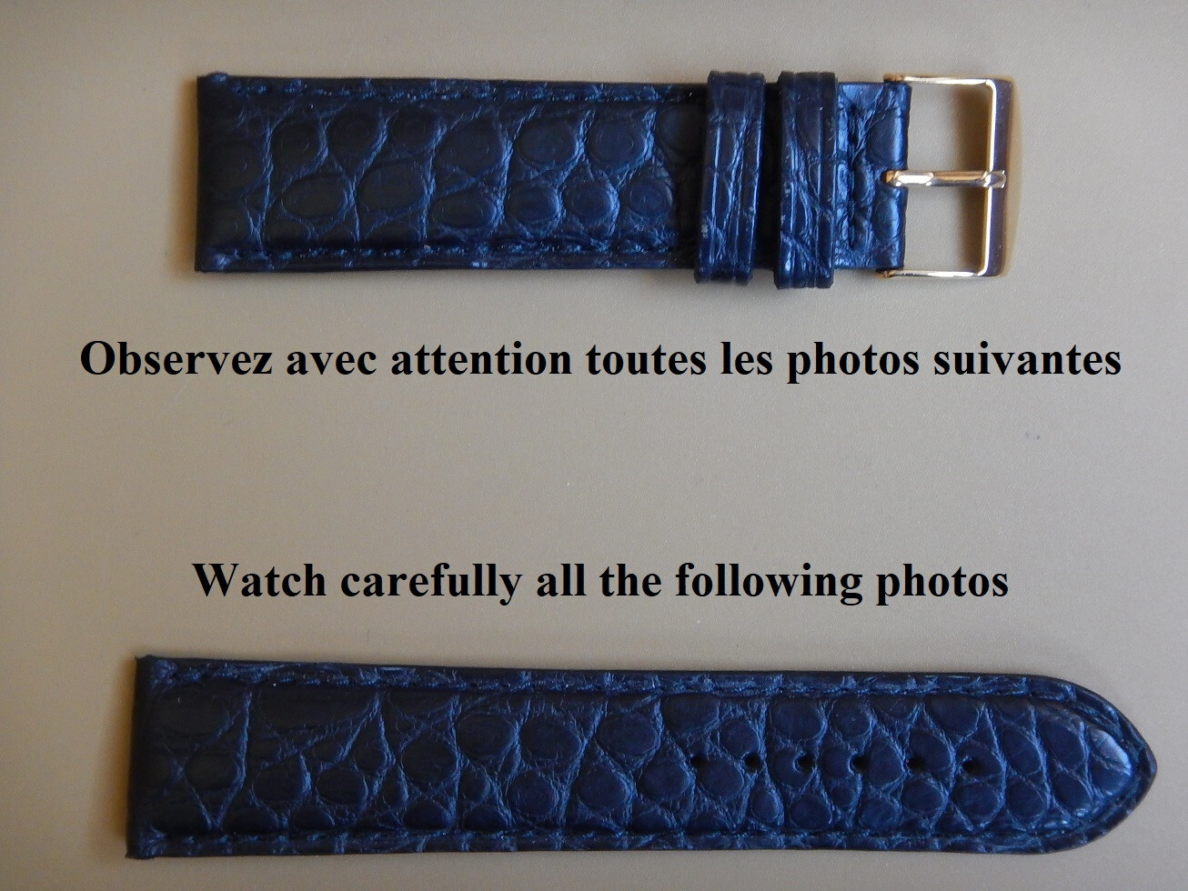 Bracelet 22mm en crocodile véritable noir mat, l'élégance discrète de fabrication française