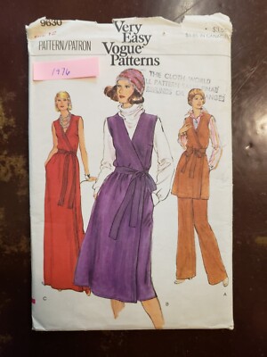 Very Easy Vogue 9630 Size 12 wrap dress or tunic and pants