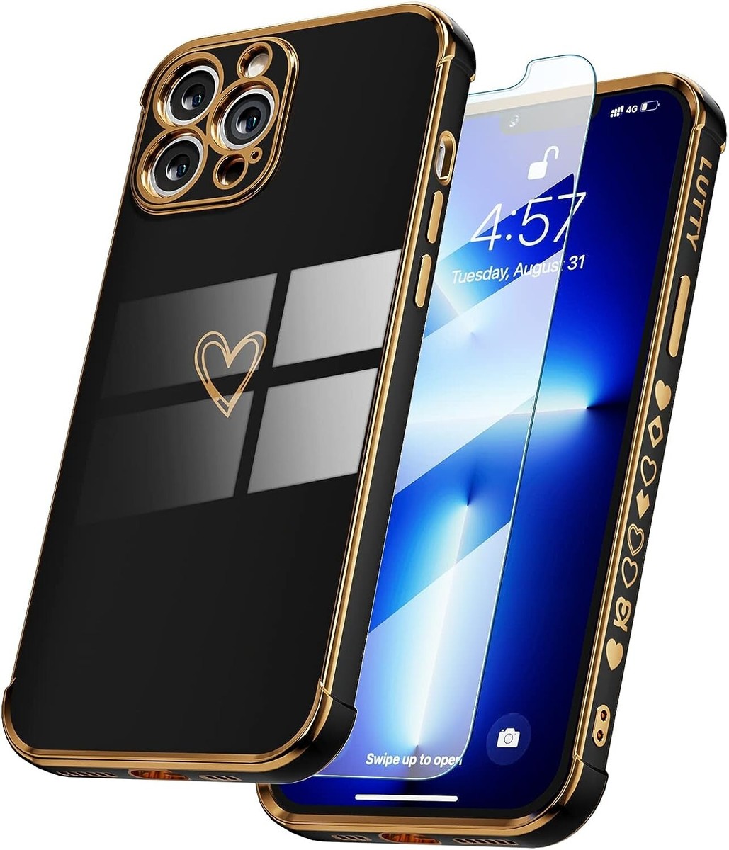 iPhone 13 Pro Max Case With Screen Protector - Black & Gold | eBay