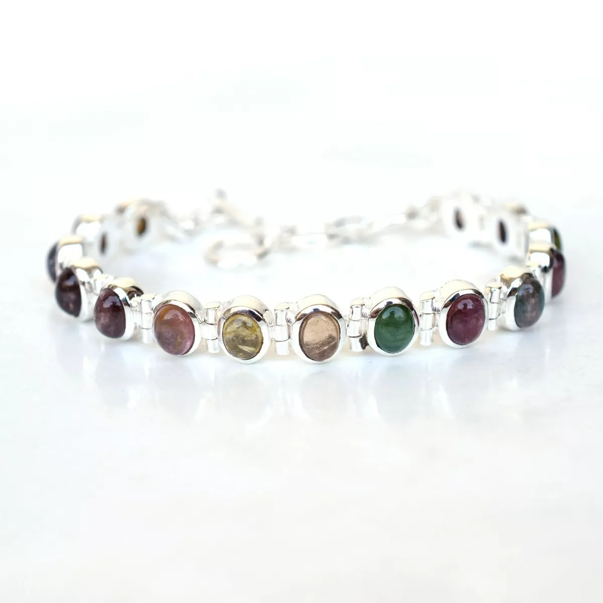 Natural Multi Tourmaline Bracelet 925 Sterling Silver Tourmaline
