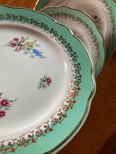 Lot of 6 green dessert plates, Digoin & Sarreguemines, Chenonceaux France - Picture 4 of 10