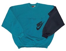 Vtg 80s 90s Men s Nike Blue Teal Tonal Colorblock Crewneck Sweatshirt Large