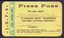 Williams Grove Selinsgrove Penn National Speedways Press Pass 1974 PA