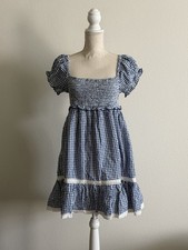Urban Outfitters Marseille Gingham Smocked Mini Dress | Blue & White Lightweight