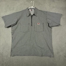 Ben Davis Mens XL Hickory Striped Short Sleeve Quarter Zip Shirt Workwear Casual