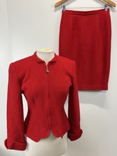 Vtg Christian Dior 2 Pc Skirt Suit Women s 4 Red Worsted Wool Jacket Made USA