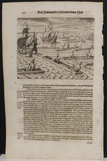 GUAM CHAMORU NATIVES BOATS MARIANA ISLANDS 1631 GOTTFRIED UNUSUAL ANTIQUE VIEW