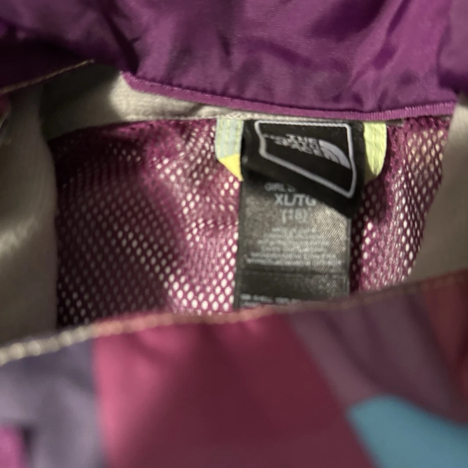 The North Face Girls Jacket XL 18 HyVent Hooded Shell Rain Coat Pink Plaid - Image 3 of 4