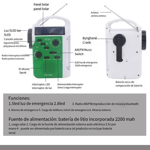 ABS Solar Radio und Handkurbel Taschenlampe für zuverlässige Outdoor Aktivitä - Afbeelding 5 van 14