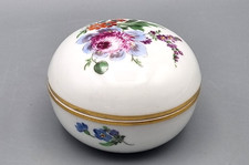 Meissen Porzellan Deckeldose Dose D 7 cm 1. Wahl, Blumen Bukett, Gold, Schwerter