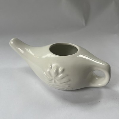 Neti Pot Himalayan Institute White Ceramic Lotus Flower Handle