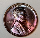1958-D 1c Lincoln Cent - Vibrant Neon Rainbow Toning -GEM BU