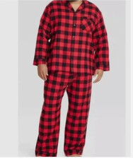 Wondershop Mens Red Black Plaid Cotton Flannel Pajama 2 Piece Set Size XL