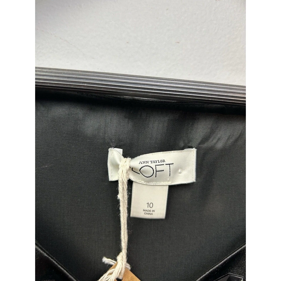 Vestido de cóctel Ann Taylor Loft negro satinado con cuentas para mujer 10 fiesta clásico Foto 4 de 4