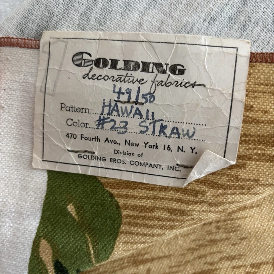 Muestra de tela de corteza MCM de colección años 50 48x52" hojas tropicales de Monstera huella de mano Foto 2 de 4