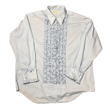 Vintage Monte Carlo Mens Blue Ruffle Tuxedo Shirt Bib Front 17.5 34/35 Retro