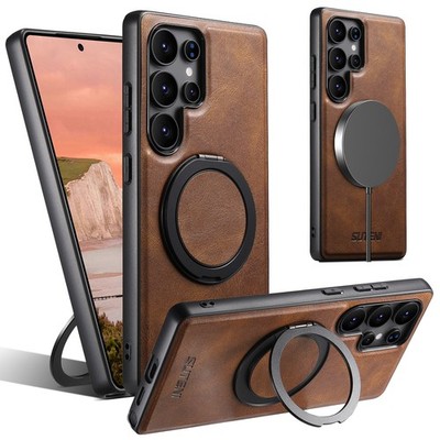 For Samsug Galaxy S26 Ultra S25 S24 Magnetic Ring Stand Phone Case Leather Cover