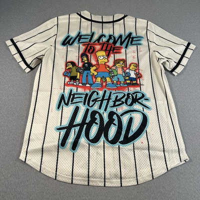 #ad #ad The Simpsons Bart Baseball Jersey Men Medium Beige Stripe Button Mesh NWT $16.49