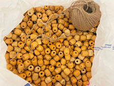 Vintage Wood Barrel Macrame Beads Lot Clear Coat Blonde Jute Twine Craft 2.5 lbs