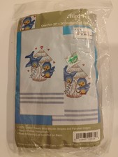 NIP Tobin Bird Towels Stamped Embroidery Kit Blue Stripe T212935 20x28 Pair