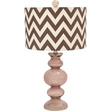 Modern Glass Table Lamp with Brown Chevron Drum Shade Set of 2