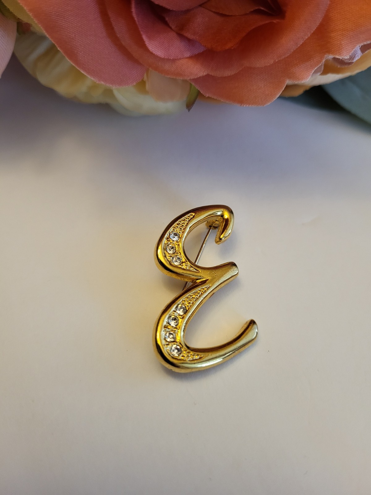 Brooch Pin Letter E Initial Script Monogram Cryst… - image 2