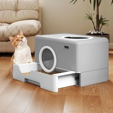 Large Enclosed Cat Litter Box with Lid Drawer Type Easy to Clean,Gray