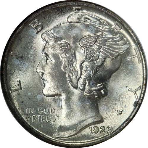 1929-P Mercury Dime NGC MS66 Die Crack Superb Eye Appeal