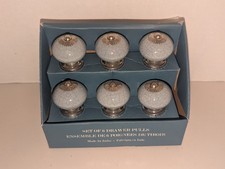 Made In India Set Of 6 Blue Crackle Silver Ceramic Drawer Pulls 1.5"