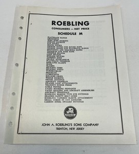 Vintage Roebling Sling Price Sheet 1950