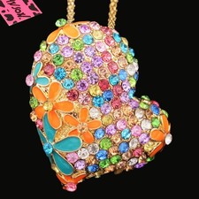 New Pink Multicolor Rhinestone Flower Heart Love Fashion Women Chain Necklace