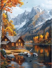 KEYIFA Paint by Numbers for Adults, Snow Capped Mountains Houses by Number Canva