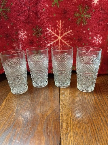 Anchor Hocking Vintage Wexford Iced Tea Tumblers 6-1/4" Diamond Glass Set Of 4