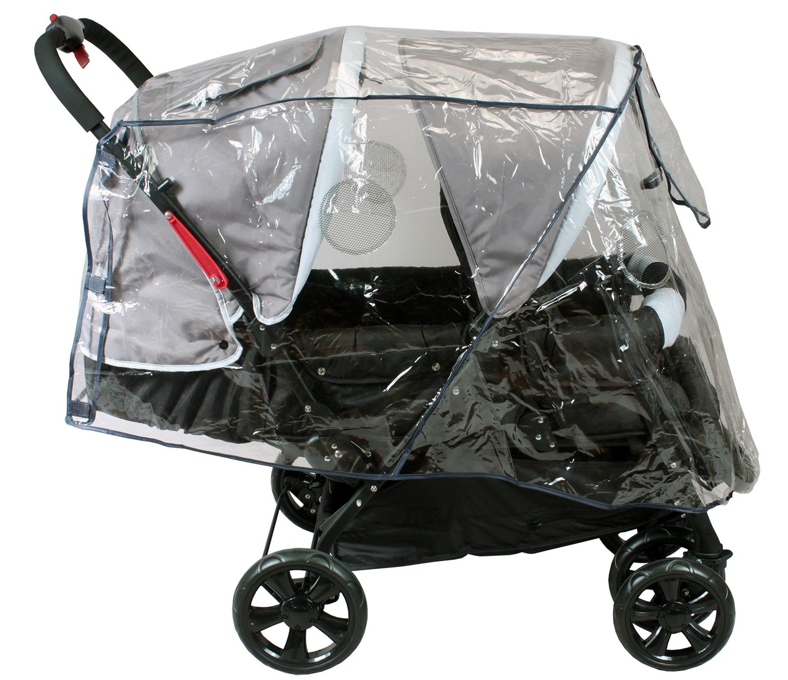 Habillage pluie pour poussette double universelle en PVC transparent avec grand canopy