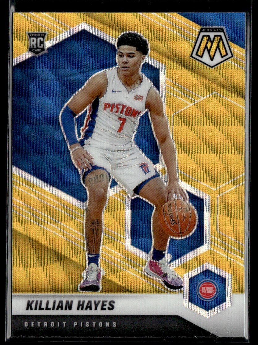 Killian Hayes 2020-21 Panini Mosaic Gold Wave Prizm RC #222 Detroit Pistons