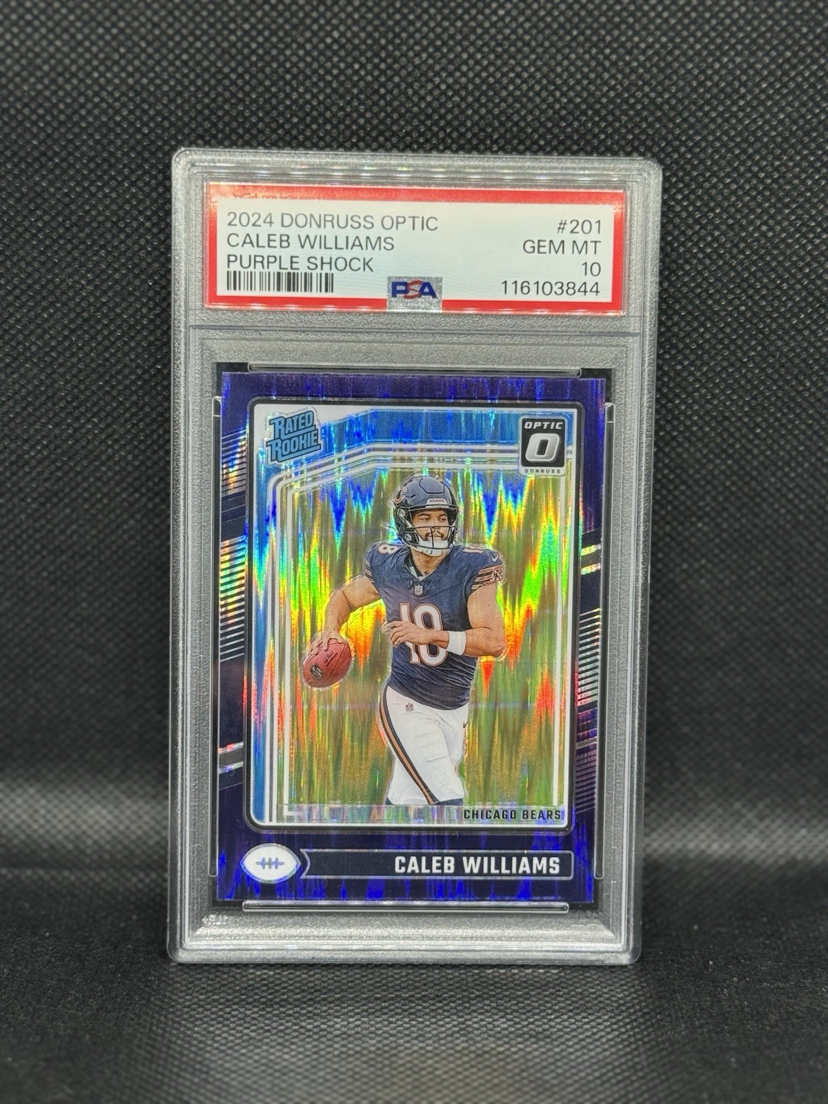 2024 Panini Donruss Optic Rated Rookie Caleb Williams #201 Purple Shock PSA 10