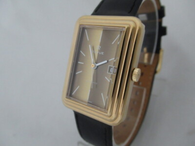 NOS NEW VINTAGE SWISS AUTOMATIC WITH DATE GOLD PLATED MEN'S REVUE ANALOG WATCH 