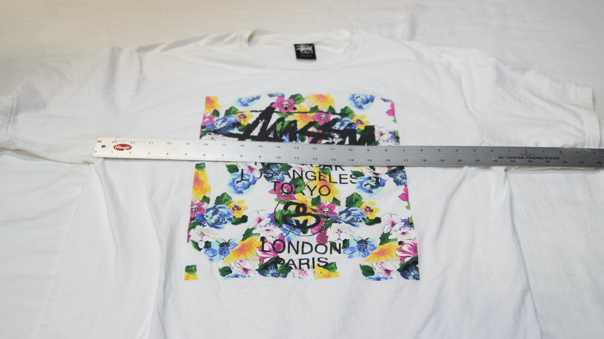 Stussy World Tour NY LA Floral Flower Block T Shirt Script Stussy World Tour NY LA Floral Flower Block T Shirt Script