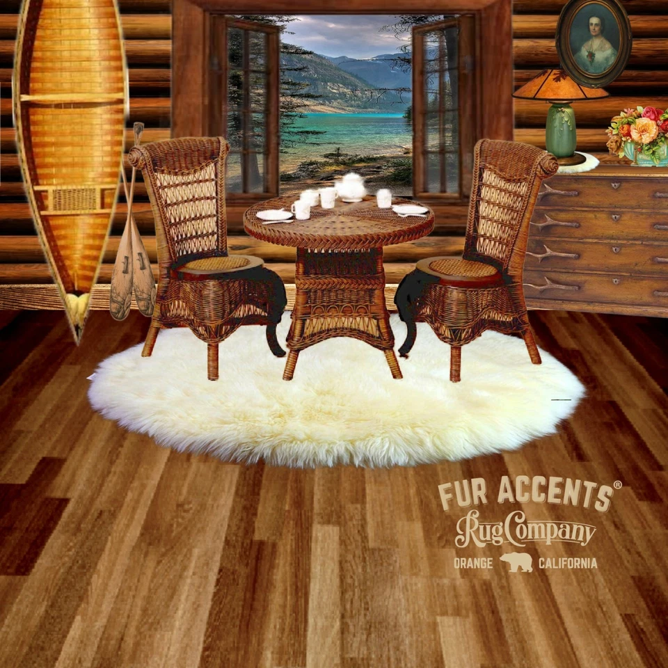Round Faux Fur Throw Rug - Shag Polar Bear - Sheepskin Flokati FUR ACCENTS - Image 3 of 4