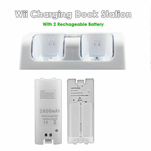 For Nintendo Wii Charger Charging Dock Station+2 Rechargeable 2800mAh Battery eBay