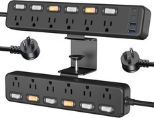 Black 2 in 1 Desktop Edge Power Strip 12AC Outlets with 30W 2 USB-C 2 USB-A