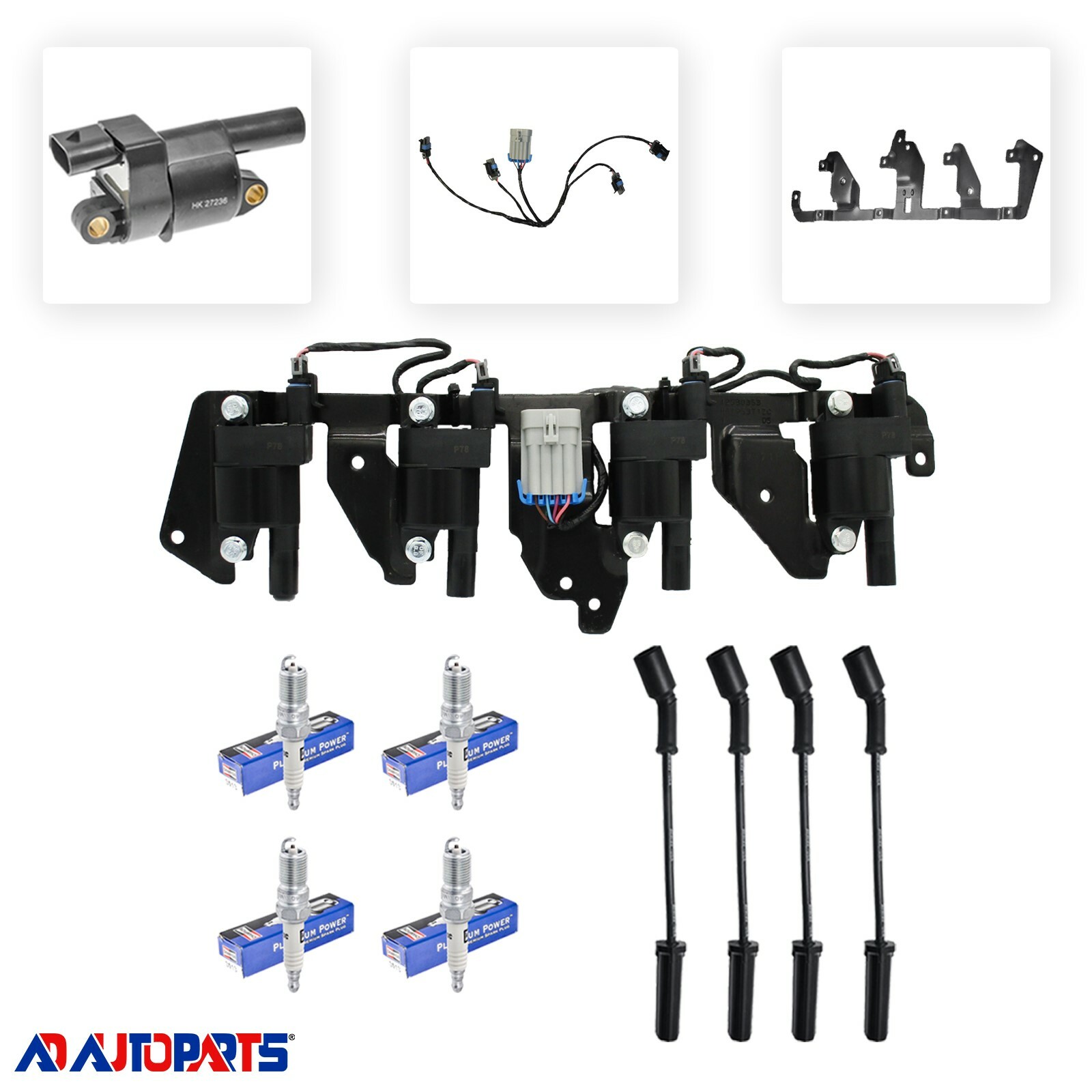 Coil Package 4 Coils4 Champion Spark Plugs4 Spark Plug WiresBracketHarness