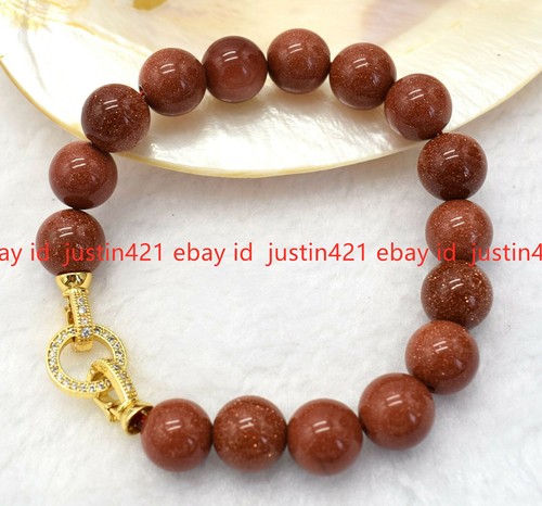 Natural 8/10/12mm Goldstone Sandstone Round Gemstone Beads Bracelet 7.5" AAA+ - Picture 10 of 12