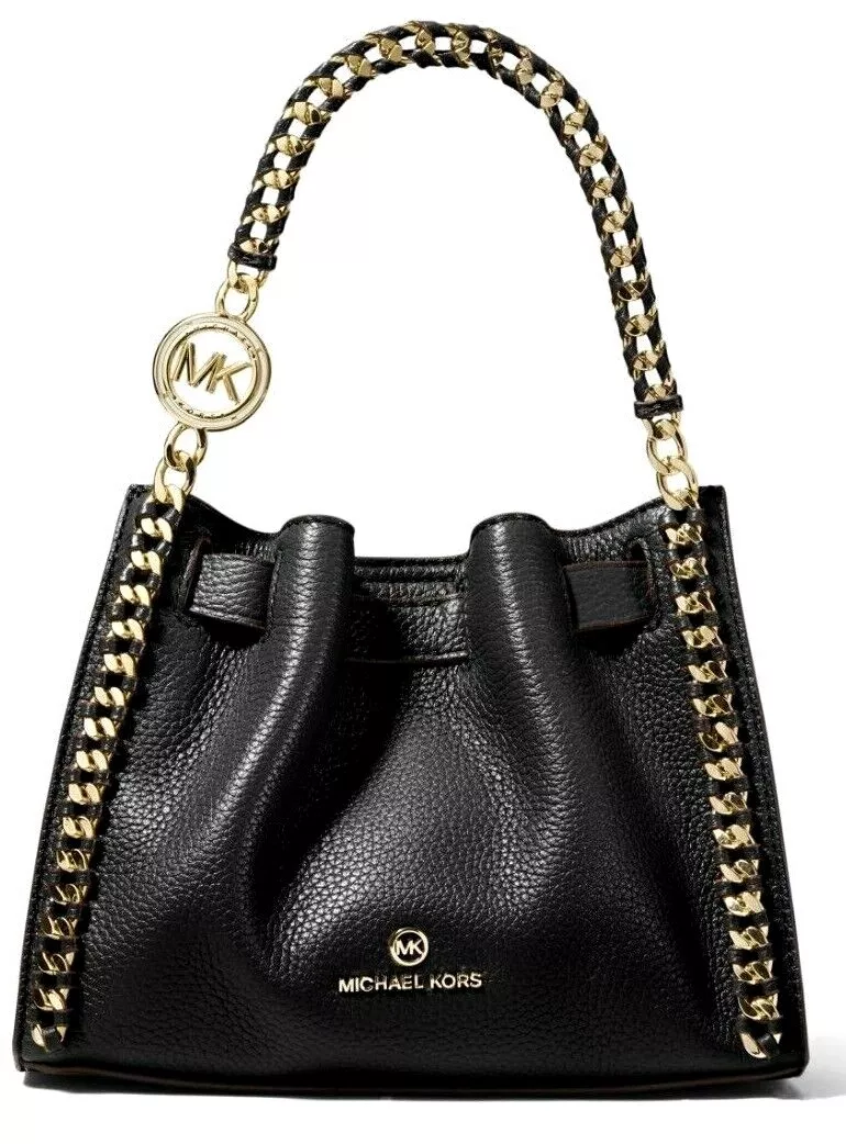 🌞MICHAEL KORS MINA BLACK LEATHER GOLD CHAIN SMALL X-BODY SHOULDER BAG🌺NWT!