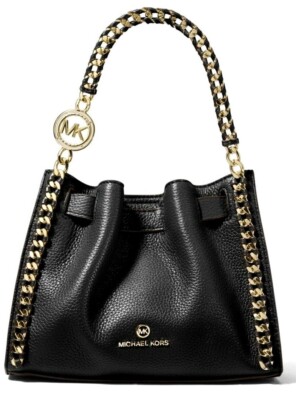 🌞MICHAEL KORS MINA BLACK LEATHER GOLD CHAIN SMALL X-BODY SHOULDER
